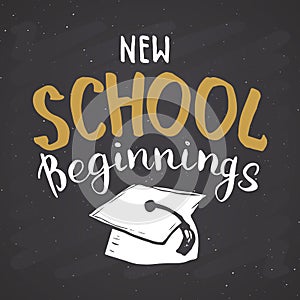 Back to School Calligraphic Lettering. Calligraphy Lettering with School Elements, sketch doodles. Hand Drawn Text Vector