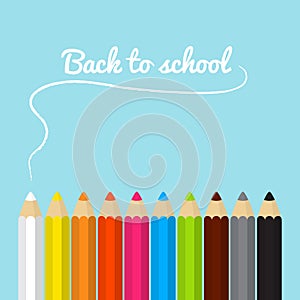 Back to school card with colored pencils in flat design