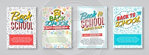 Back to school card set with color labels on different background