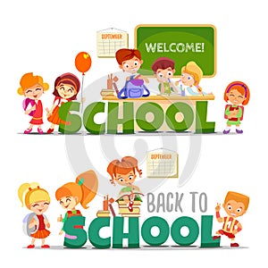 Back to school cartoon banner collection