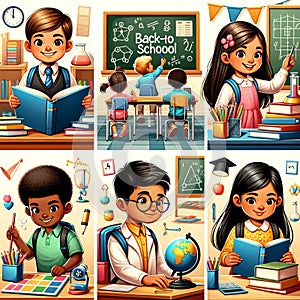 back to school cartoon with children actions