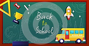 Back to School, Chalkboard background with fun objects