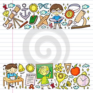 Back to school. Children online education. Chemistry and biology. Geography and physics. Creativity and imagination. E