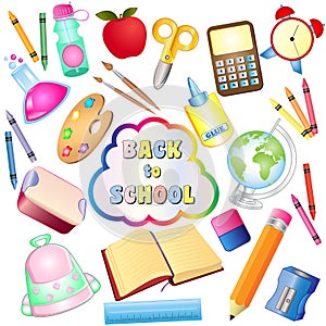 Back to school colorful doodle with all school supplies