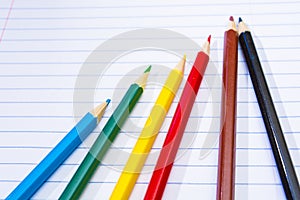 Back to School. Colour pencils. Stationery. Notebook.