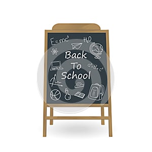 Back to School concept. Blackboard, chalkboard with `back to school` sign isolated on white