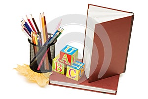 Back to school concept with books and pencils