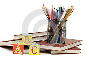 Back to school concept with books and pencils