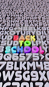 Back to school concept with colorful letters vertical background 3D Render