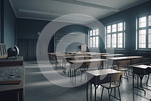 Back to school concept. Empty school classroom