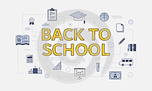 Back to school concept with icon set with big word or text on center