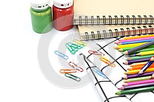 Back to school concept - set of colorful stationery tools