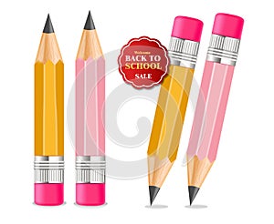 Back to school crayons supplies Vector realistic. sale promotion banner. detailed 3d illustrations