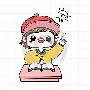 Back to School, Cute Student Boy with Bright Idea, cheerful vibrant and playful Cartoon Doodle