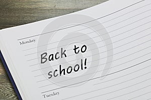 Back to School diary reminder