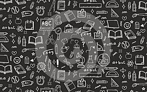 Back to School doodle element hand drawn seamless pattern chalkboard style chalk