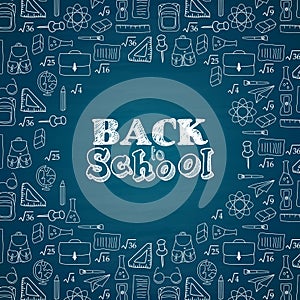 Back to school doodles in chalkboard background