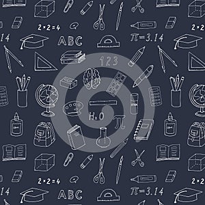 Back to school doodles seamless pattern