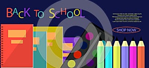 Back To School Education Concept Bunner Flat design