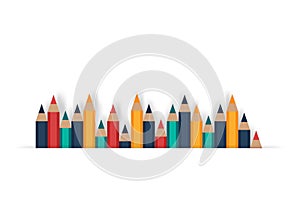 Back to school and education concept. Set of sharpened colored pencils or crayons on white background with copy space. Flat design