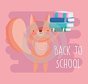 Back to school education cute squirrel with stacked of books