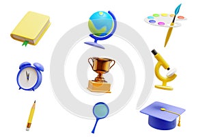 Back to school. Education elements icons set, isolated white background.