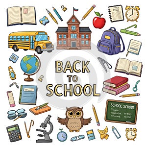 Back to school elements isolated on white background