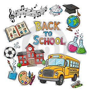 Back to school elements isolated on white background