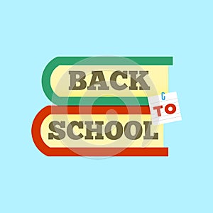 Back to school emblem with book. Bright illustration.