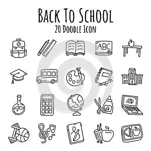 Back to School Set Doodle Line Drawing Illustration Set