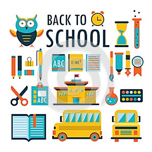 Back to school Flat design icons set isolated on white Part 2