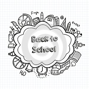 Back to school hand drawn doodles background. Education concept. Hand drawn school supplies. Vector