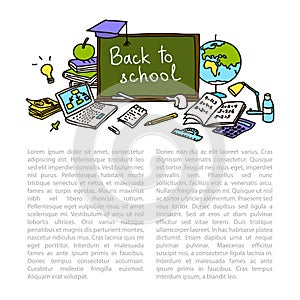 Back to school, hand drawn set color sketch, doodle, vector