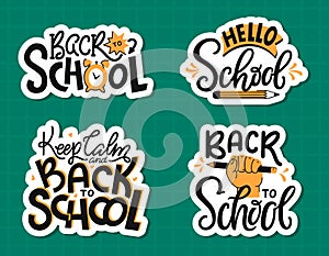 Back to School - hand lettering. Vector sticker set