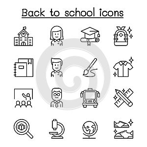 Back to school icon set in thin line style