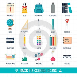 Back to school icons set. School and education icons. Welcome to school. Flat design.