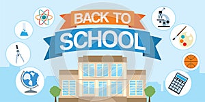 Back to school illustration with building
