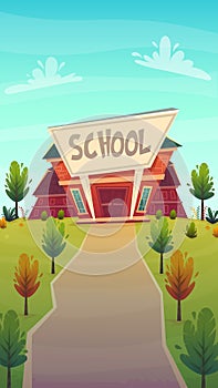 Back to school illustration . building street education fasade cartoon funny happy style . vector illustration