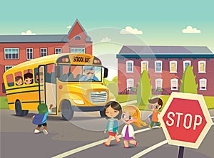 Back To School. Illustration depicting School bus stop