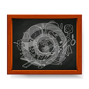 Back to school illustration drawn in chalk on blackboard