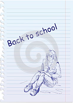 Back to school illustration with girl