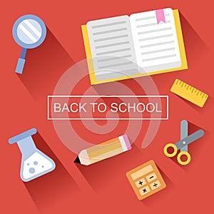 Back to School illustration with longshadow style