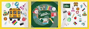 Back to school illustrations and backgrounds. School or education concepts, vector set
