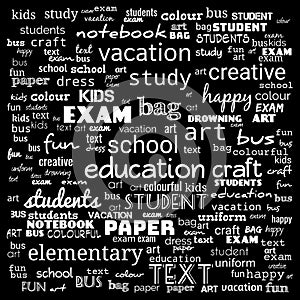 Back to School in important words in the business world cloud words - Illustration,black and white school word cloud,background photo