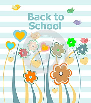 Back to school invitation card with flowers, education concept