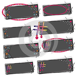 Back to school labels. Blank frames set. Heart frame labels. Hashtag blank label stickers. Chalkboard style stationery vector.