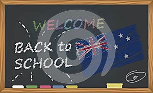 Back to school with learning and childhood concept. Banner with an inscription with the chalk welcome back to school and the New Z