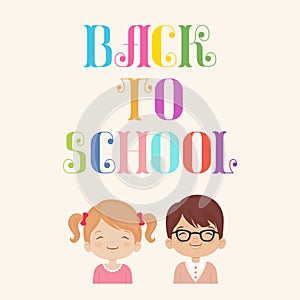 `Back to School` lettering with happy kids.