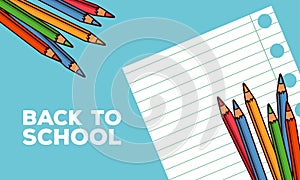 back to school lettering with notebook sheet and colors pencils