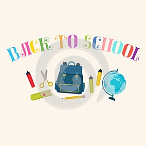 `Back to School` lettering with  school supplies.